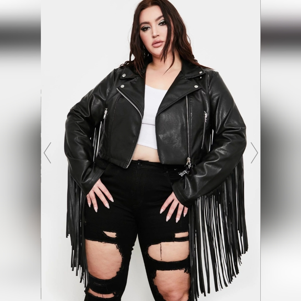 NWT DOLLSKILL FAUX LEATHER FRINGE MOTO JACKET SIZE 3X